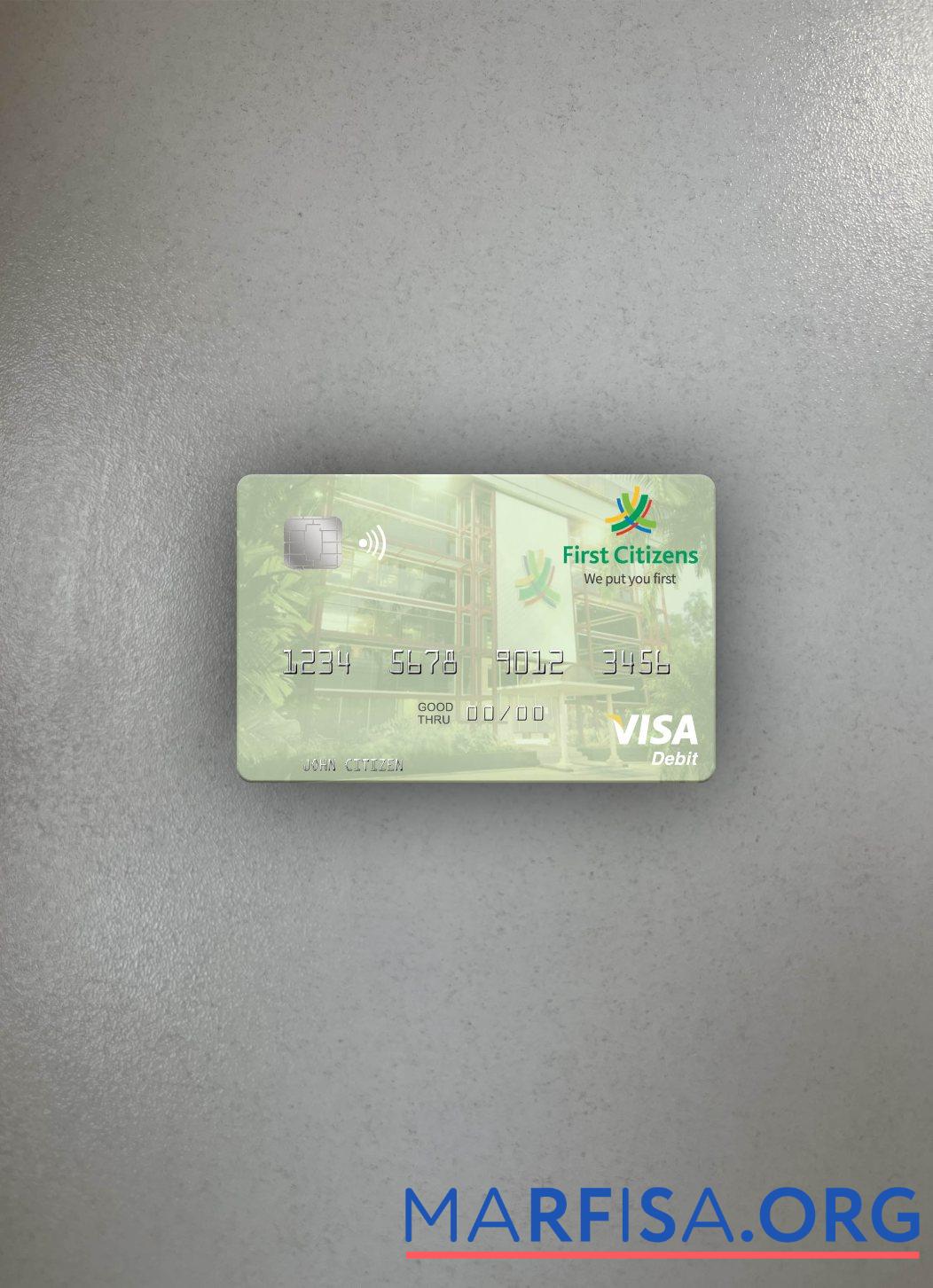 Blank Trinidad and Tobago First Citizes Bank visa debit card photolook front real example